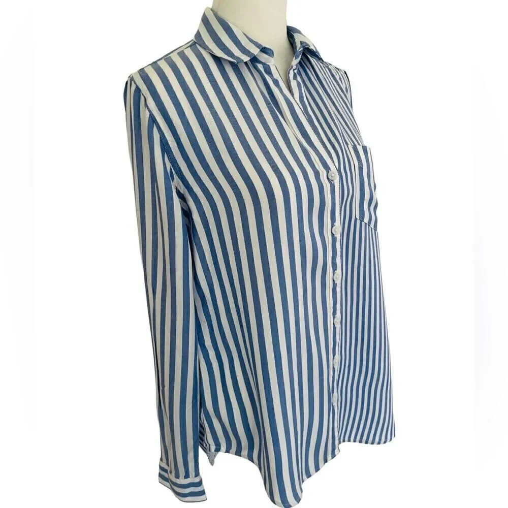 Beachlunchlounge Arielle Stripe Button Front Top, blue/white, size XS